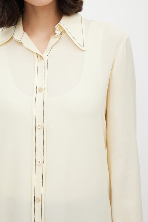 Derek Lam Cream Silk Long Button Up Top