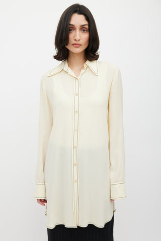 Derek Lam Cream Silk Long Button Up Top