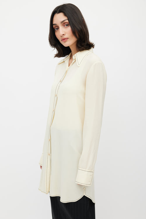 Derek Lam Cream Silk Long Button Up Top