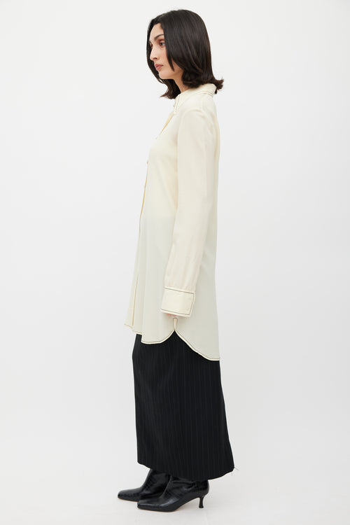 Derek Lam Cream Silk Long Button Up Top