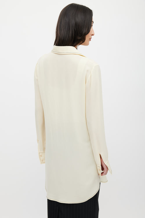 Derek Lam Cream Silk Long Button Up Top