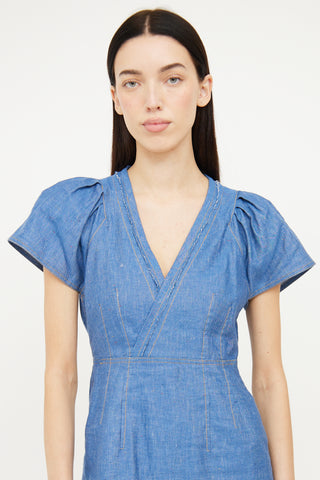 Derek Lam Denim Puff Sleeve Mini Dress