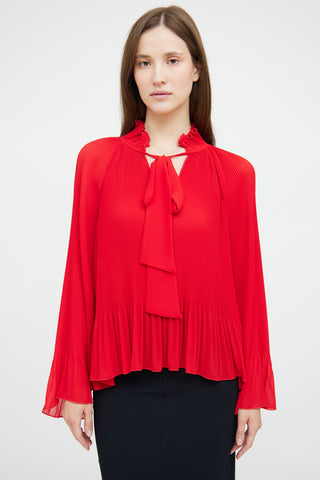 Derek Lam 10 Crosby Red Pleated Collar Top