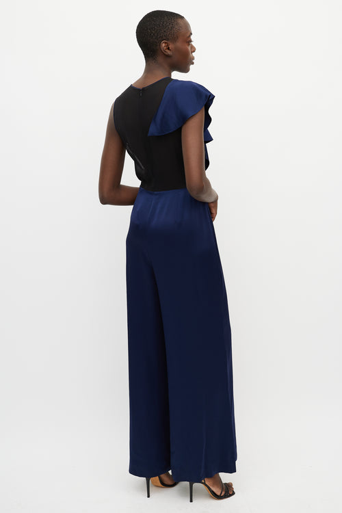 Diane von Furstenberg Navy Silk 
Black Sheer Jumpsuit