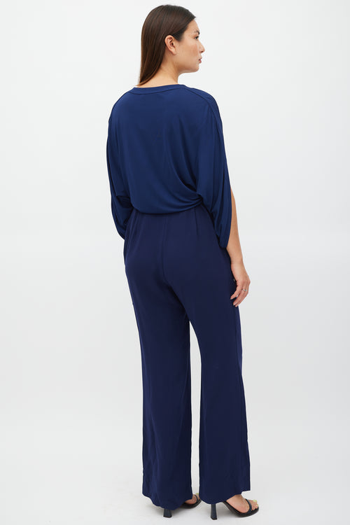 Diane von Furstenberg Navy Two Tone Wrap Jumpsuit