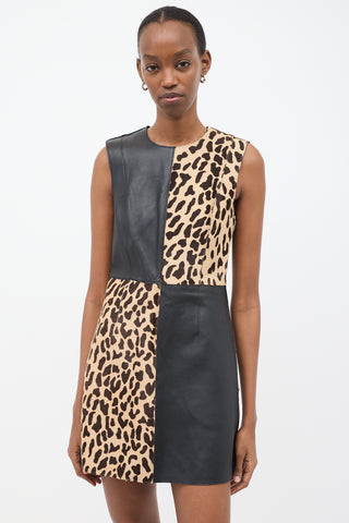 Diane von Furstenberg Black 
Beige Leather 
Hair Printed Dress