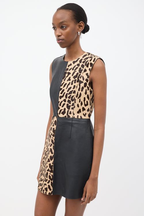 Diane von Furstenberg Black 
Beige Leather 
Hair Printed Dress