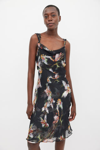 Diane von Furstenberg Black 
Multicolour Silk Printed Sheer Dress