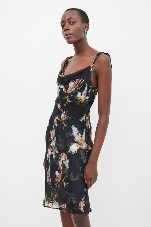 Diane von Furstenberg Black 
Multicolour Silk Printed Sheer Dress