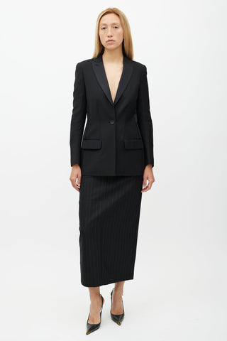 Diane von Furstenberg Black Wool Satin Lapel Blazer