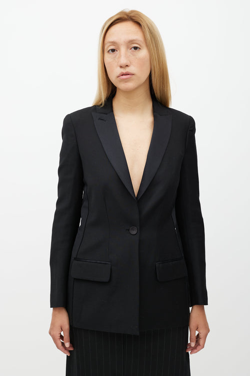 Diane von Furstenberg Black Wool Satin Lapel Blazer