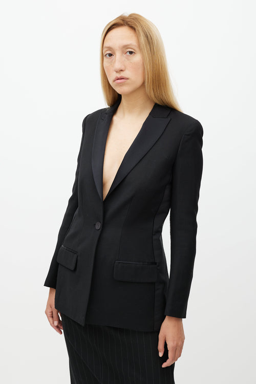 Diane von Furstenberg Black Wool Satin Lapel Blazer