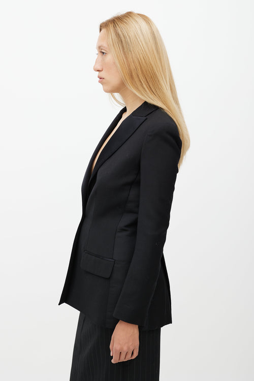 Diane von Furstenberg Black Wool Satin Lapel Blazer