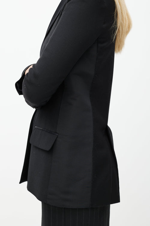 Diane von Furstenberg Black Wool Satin Lapel Blazer