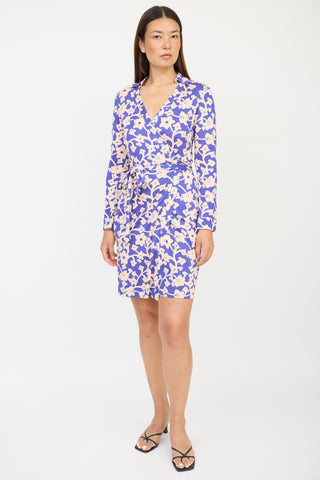 Diane von Furstenberg Blue 
Pink Silk Floral Wrap Dress