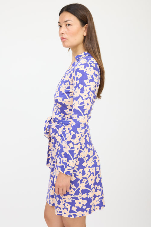 Diane von Furstenberg Blue 
Pink Silk Floral Wrap Dress