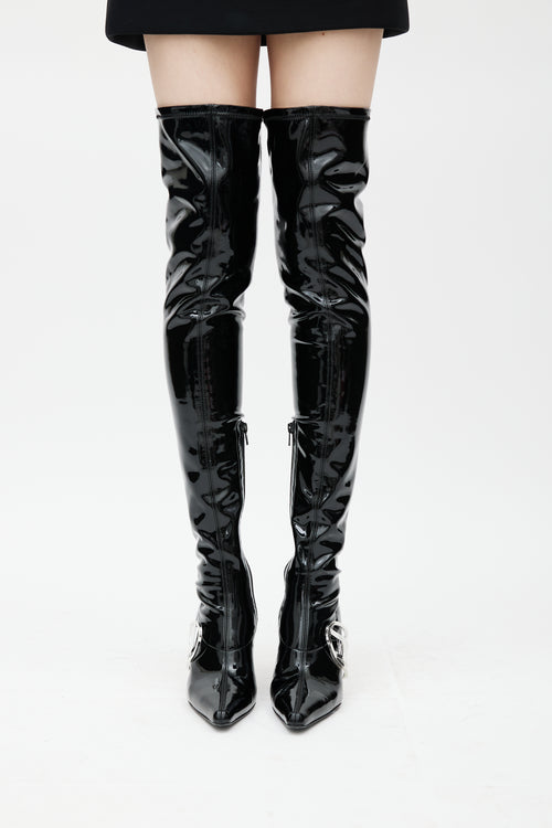 Diesel Black 
Silver D-Eclipse Patent Leather Boot