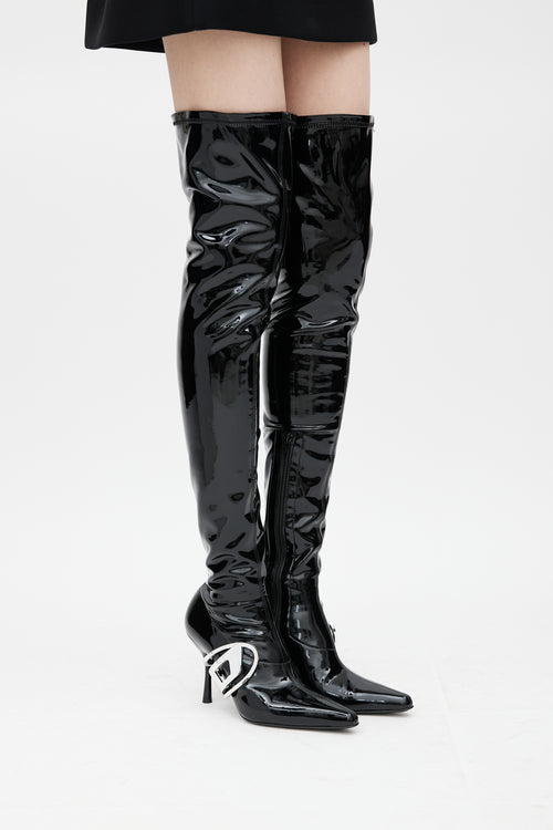 Diesel Black 
Silver D-Eclipse Patent Leather Boot