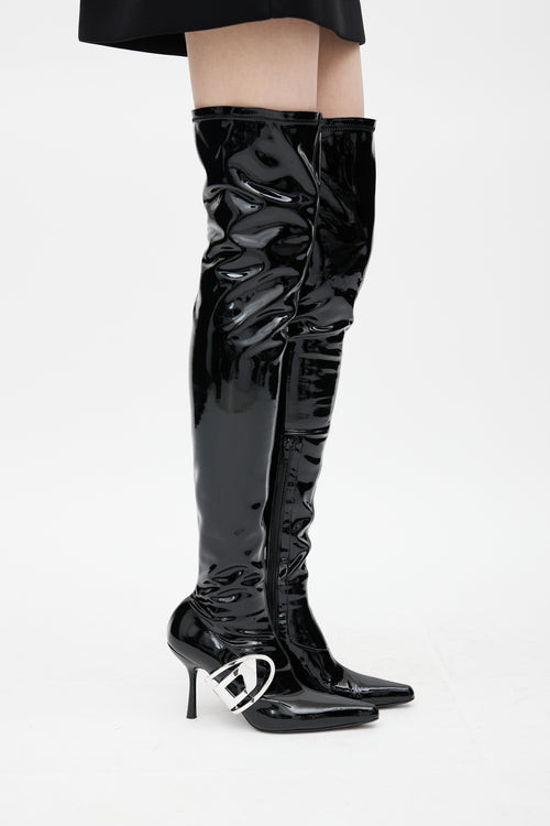 Diesel Black 
Silver D-Eclipse Patent Leather Boot