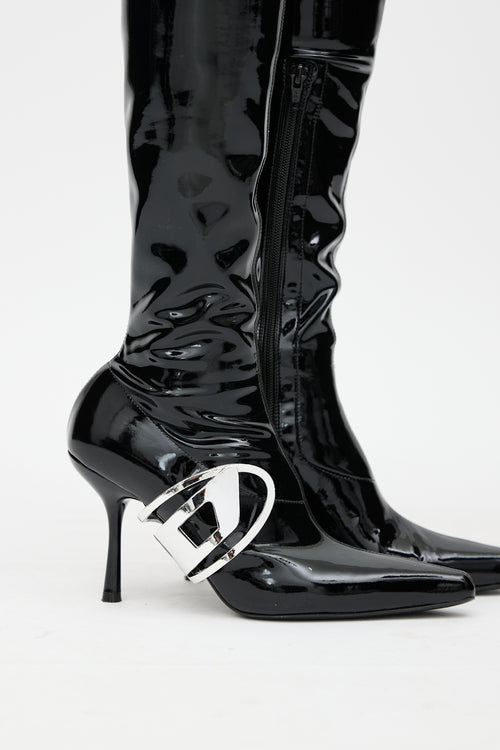 Diesel Black 
Silver D-Eclipse Patent Leather Boot