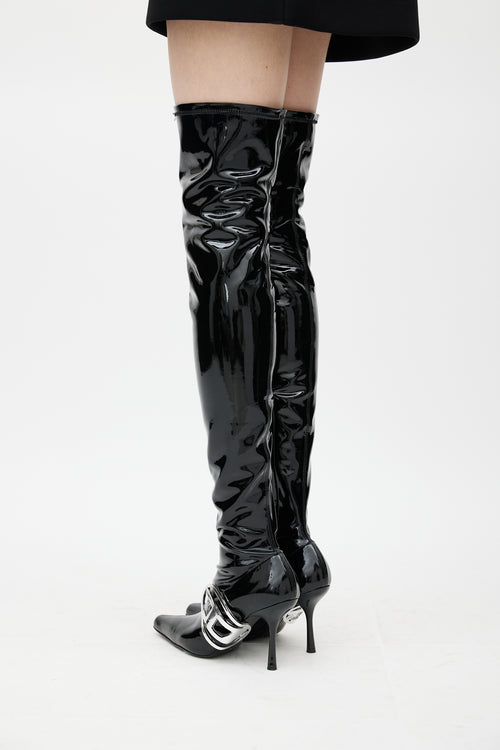 Diesel Black 
Silver D-Eclipse Patent Leather Boot