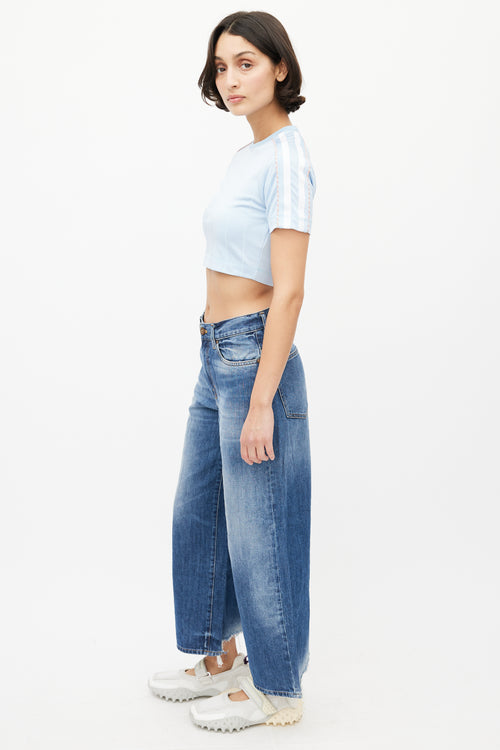 Diesel Blue 
White Striped Crop Top