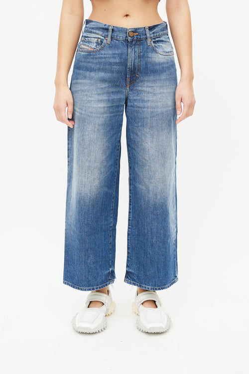 Diesel Blue Wide Leg Distressed Denim Jeans