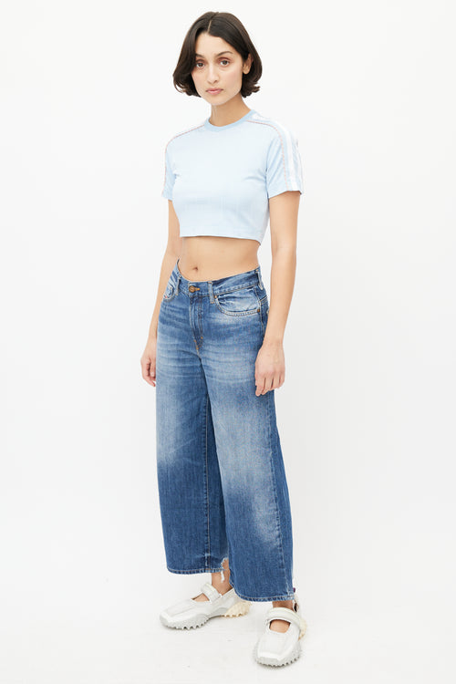 Diesel Blue Wide Leg Distressed Denim Jeans