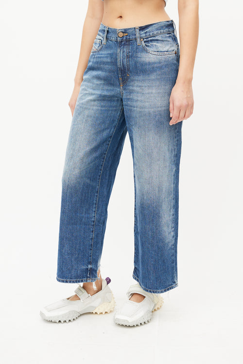 Diesel Blue Wide Leg Distressed Denim Jeans