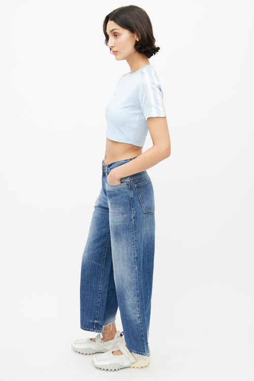 Diesel Blue Wide Leg Distressed Denim Jeans