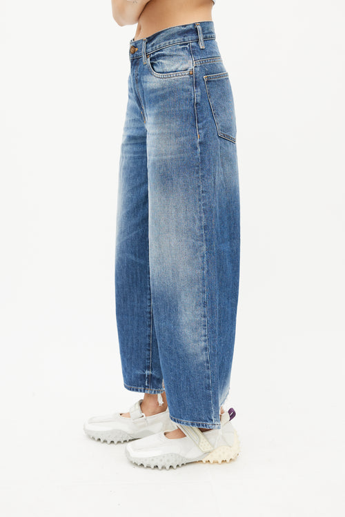 Diesel Blue Wide Leg Distressed Denim Jeans