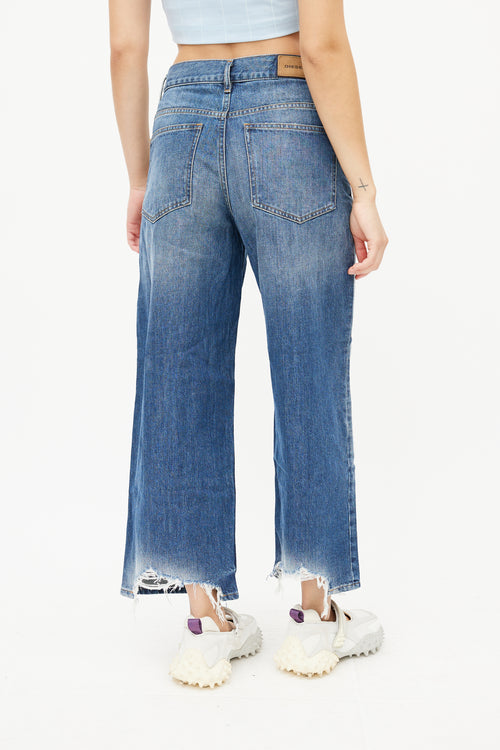 Diesel Blue Wide Leg Distressed Denim Jeans