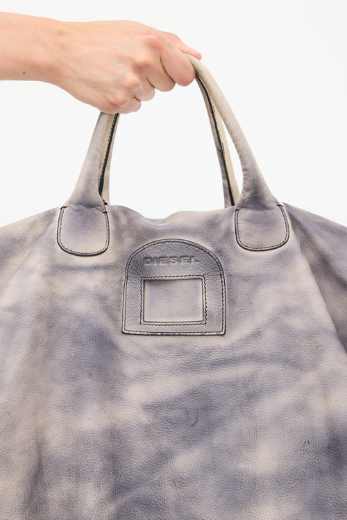 Diesel Grey 
Cream Leather Dyed Tote Bag