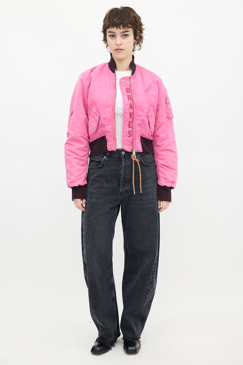 Diesel Pink Distressed Bomber Jacket