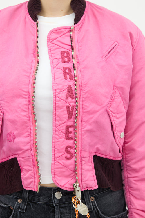 Diesel Pink Distressed Bomber Jacket