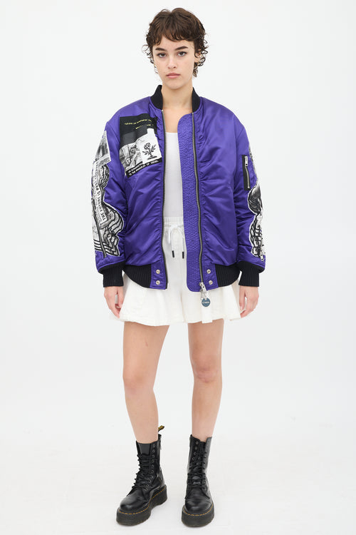 Diesel Purple 
Multicolour Patchwork Distressed Bomber Jacket