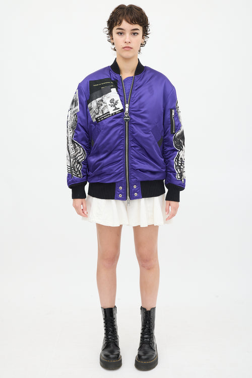 Diesel Purple 
Multicolour Patchwork Distressed Bomber Jacket