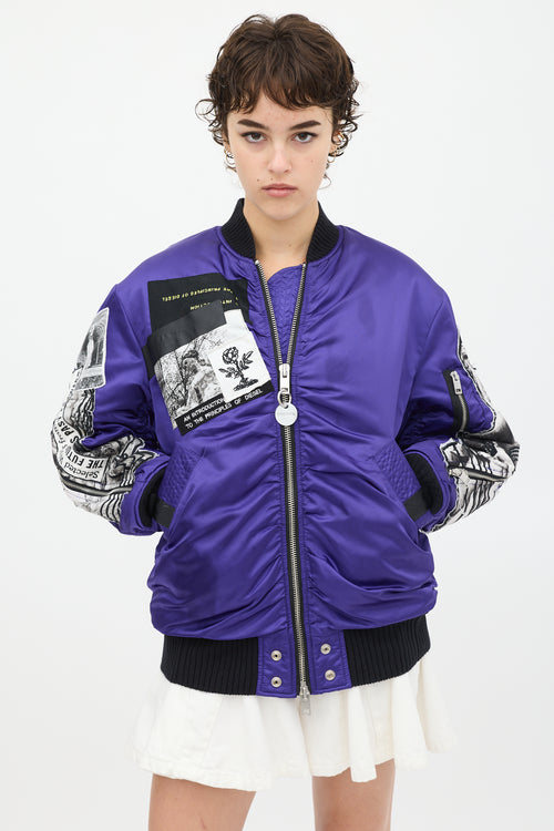 Diesel Purple 
Multicolour Patchwork Distressed Bomber Jacket