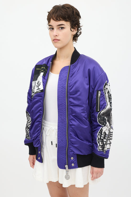 Diesel Purple 
Multicolour Patchwork Distressed Bomber Jacket