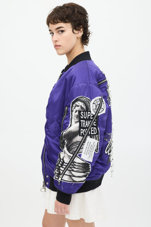 Diesel Purple 
Multicolour Patchwork Distressed Bomber Jacket