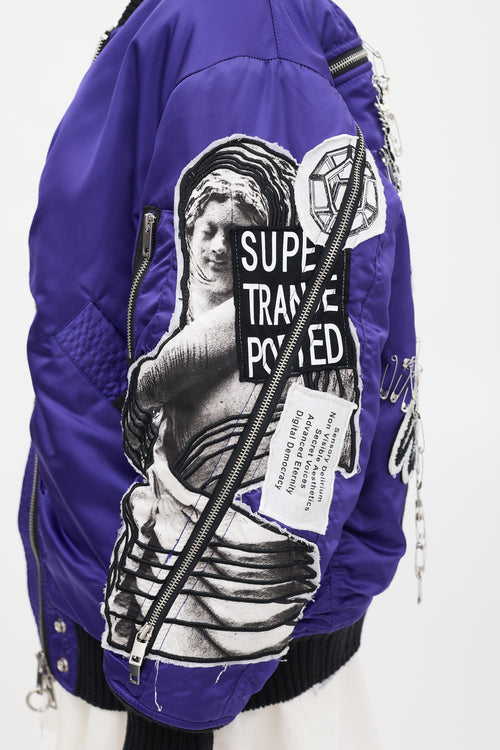 Diesel Purple 
Multicolour Patchwork Distressed Bomber Jacket