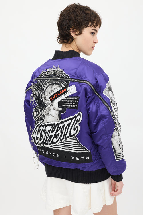 Diesel Purple 
Multicolour Patchwork Distressed Bomber Jacket