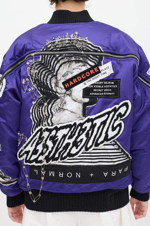 Diesel Purple 
Multicolour Patchwork Distressed Bomber Jacket