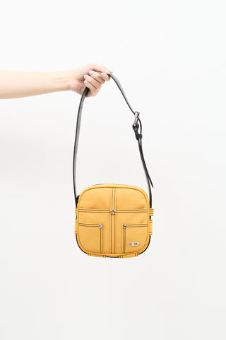 Diesel Yellow Nylon 
Black Leather Bag