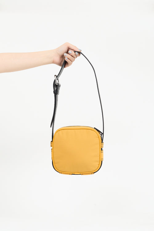 Diesel Yellow Nylon 
Black Leather Bag