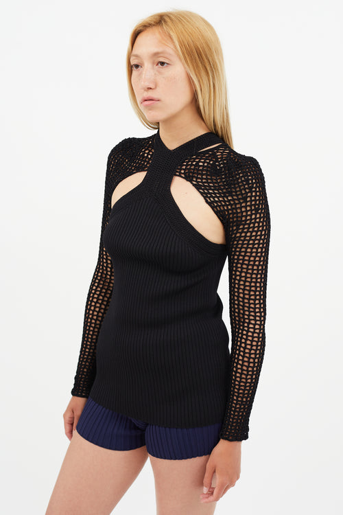 Dion Lee Black Crochet Stirrup Top