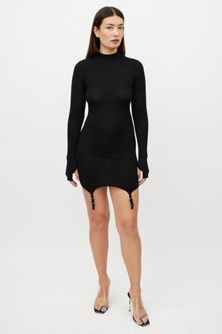 Dion Lee Black Mock Neck Garter Dress