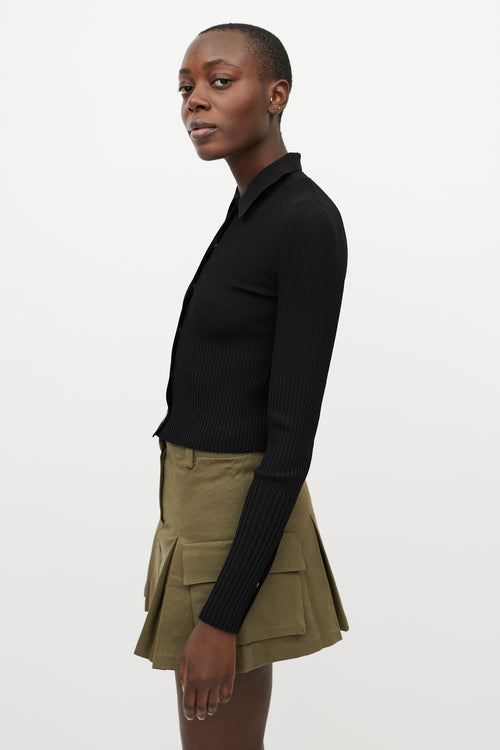 Dion Lee Black Ribbed Knit Button Up Top