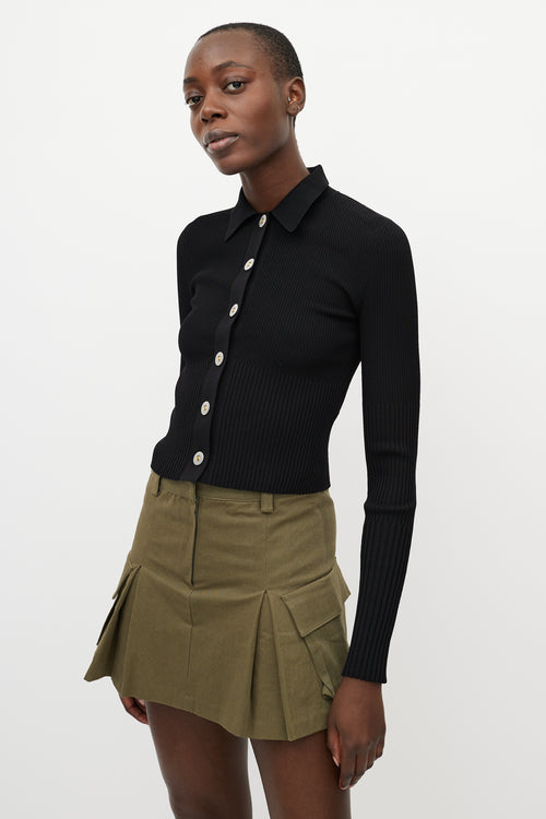 Dion Lee Black Ribbed Knit Button Up Top