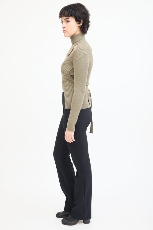 Dion Lee Green Wool Ribbed Knit Turtleneck Sweater